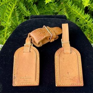 Louis Vuitton Vachetta Travel Luggage Tags (2) and Belt Strap Set Bundle
